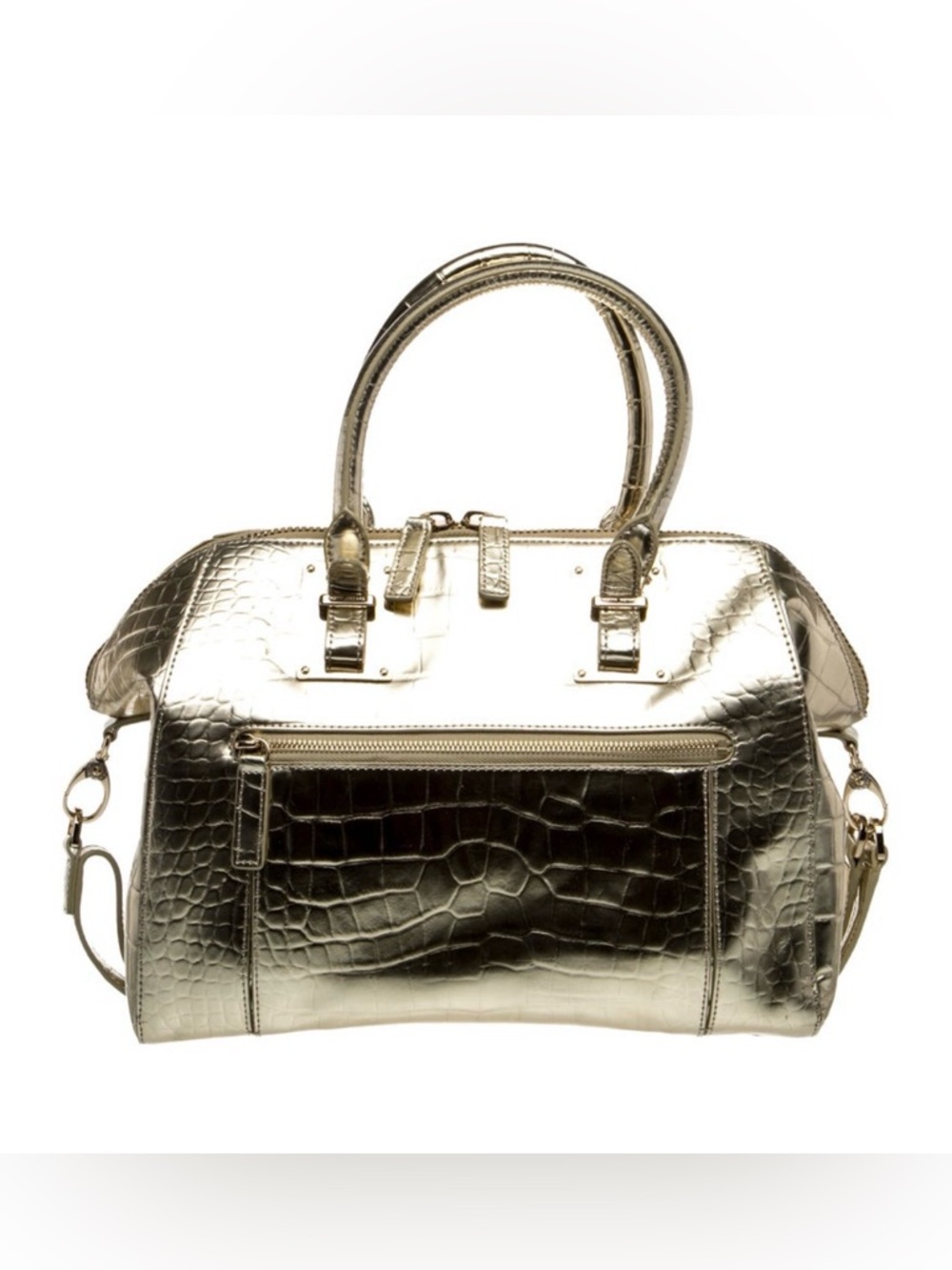 Henri Bendel Large Metallic Gold Croc-Embossed Satchel Handbag! W dust bag! - Picture 2 of 5